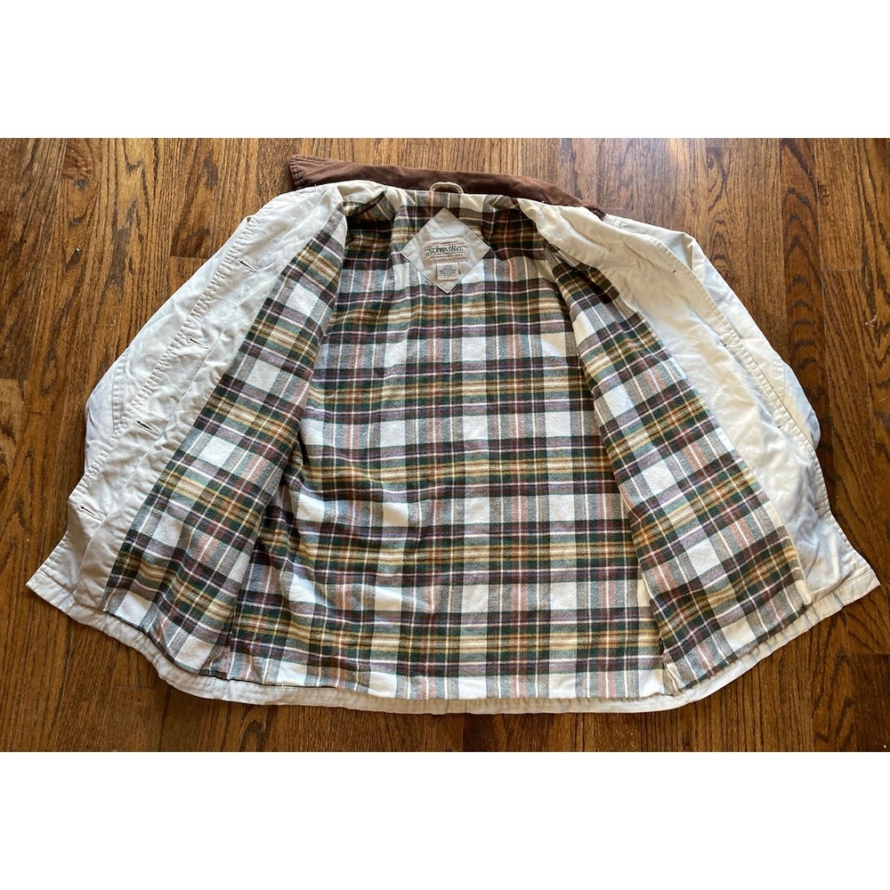 VTG St Johns Bay Chore Jacket Mens Large Beige Flannel Lined Corduroy Collar - Picture 10 of 10